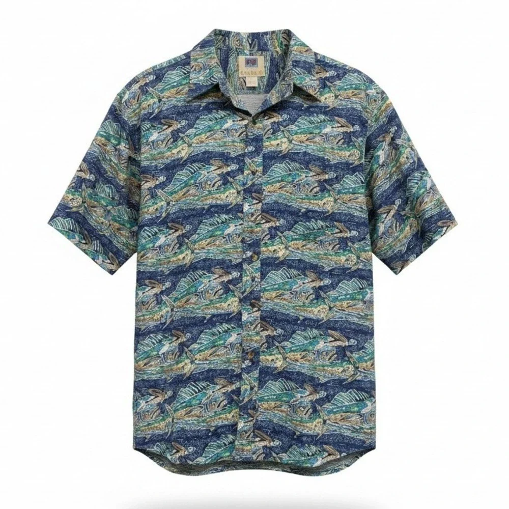 Kahala AVI Collection Mens XL Hawaiian Shirt Blue Flying Fish Cotton Hawaii - Picture 1 of 9
